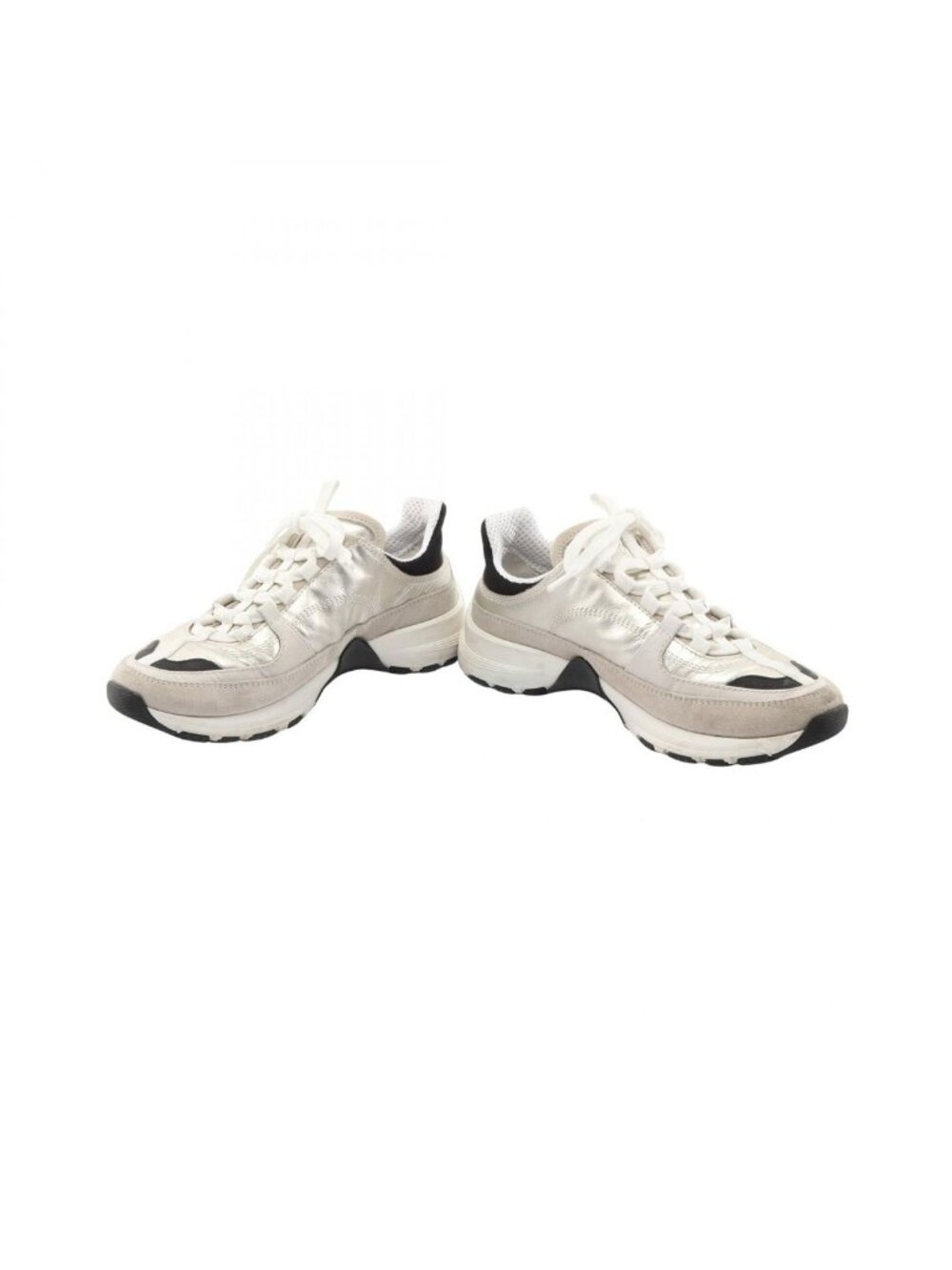 Chanel Sneakers CC Logo Silver Leather - Picture 3 of 11